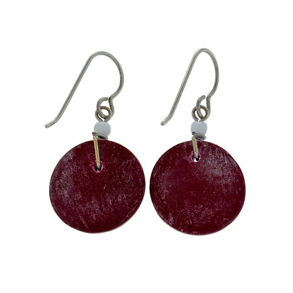 Vintage Sterling Silver 925 Red Resin Slice Dangle Earrings - Picture 2 of 5